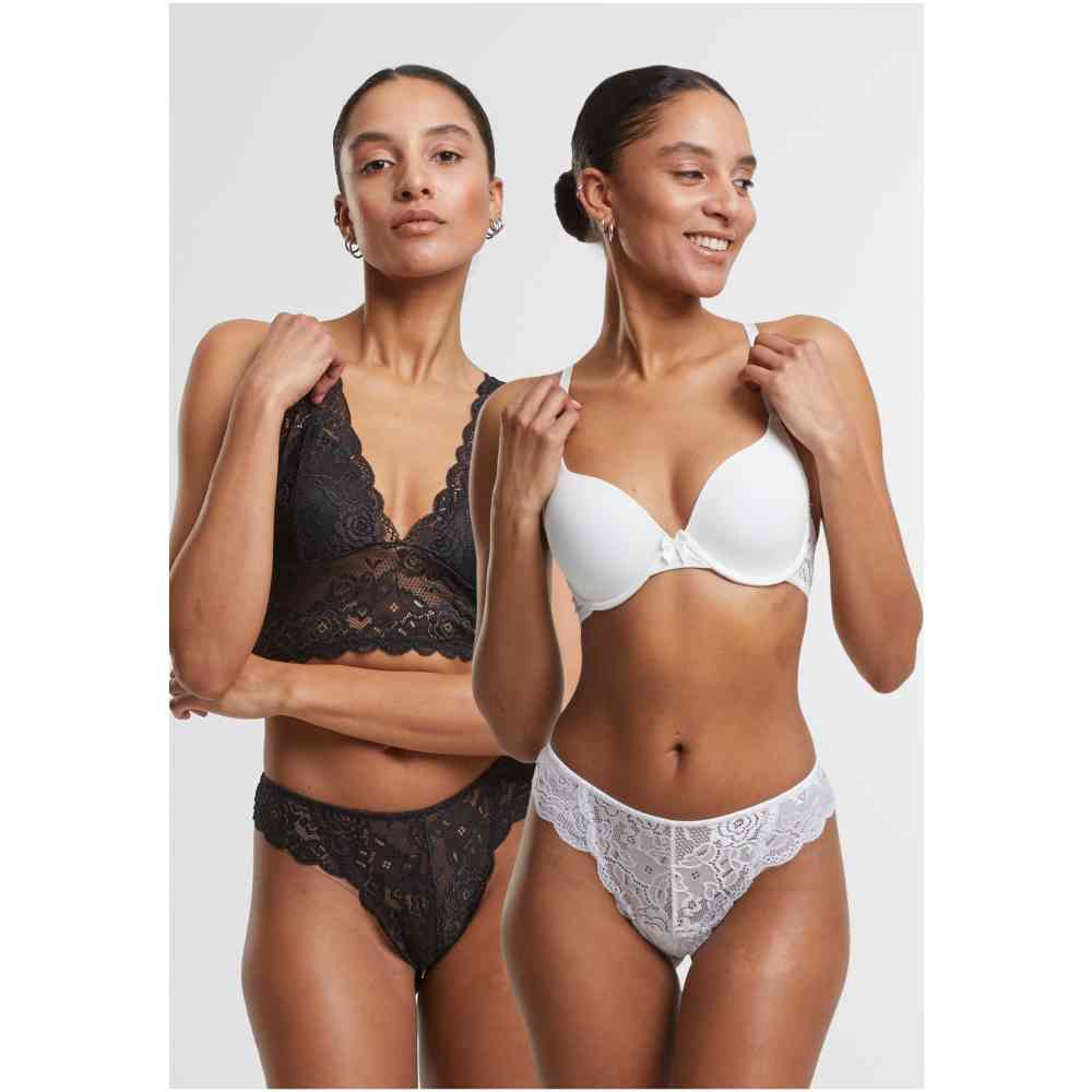 Urban Classics - Allover Lace Tanga 2Pack String - Schwarz/Weiß
